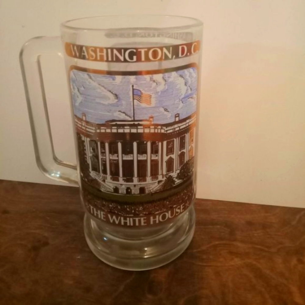 US CAPITOL The White House Washington D C Souvenir Glass Mug Stein 24K Gold 6
